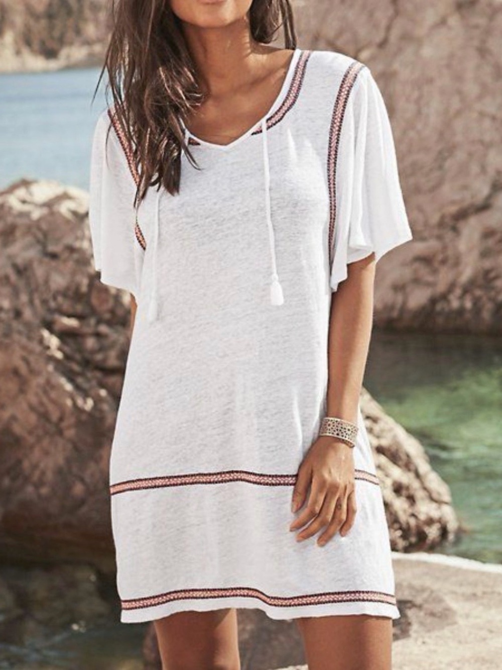 Garnet Hill Swim Cover Up 100% Organic Linen Beach Dress Womens M Lighweight